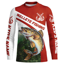 Load image into Gallery viewer, Walleye Fishing Custom Long Sleeve Fishing Shirts, Walleye Tournament Fishing Jerseys | Red IPHW5745