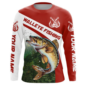 Walleye Fishing Custom Long Sleeve Fishing Shirts, Walleye Tournament Fishing Jerseys | Red IPHW5745