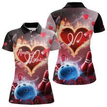 Load image into Gallery viewer, Custom Valentines Couple Bowling Polo Shirts For Women, Roses And Flame Bowling For Lovers IPHW8340