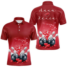 Load image into Gallery viewer, Custom Red Valentine Bowling Polo Shirts For Men, Valentines Day Couple Bowling Outfits  IPHW8348