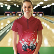 Load image into Gallery viewer, Custom Red Valentine Bowling Quarter-Zip Shirts For Women, Couple Bowling Outfits  IPHW8348