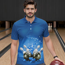 Load image into Gallery viewer, Custom Blue Valentine Bowling Polo Shirts For Men, Valentines Day Couple Bowling Outfits  IPHW8349