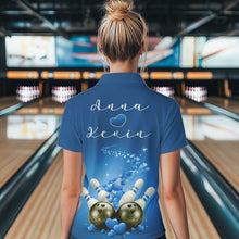Load image into Gallery viewer, Custom Blue Valentine Bowling Polo Shirts For Women, Valentines Day Couple Bowling Outfits  IPHW8349