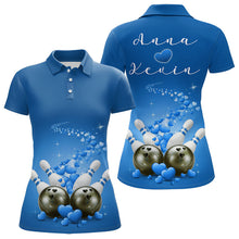 Load image into Gallery viewer, Custom Blue Valentine Bowling Polo Shirts For Women, Valentines Day Couple Bowling Outfits  IPHW8349