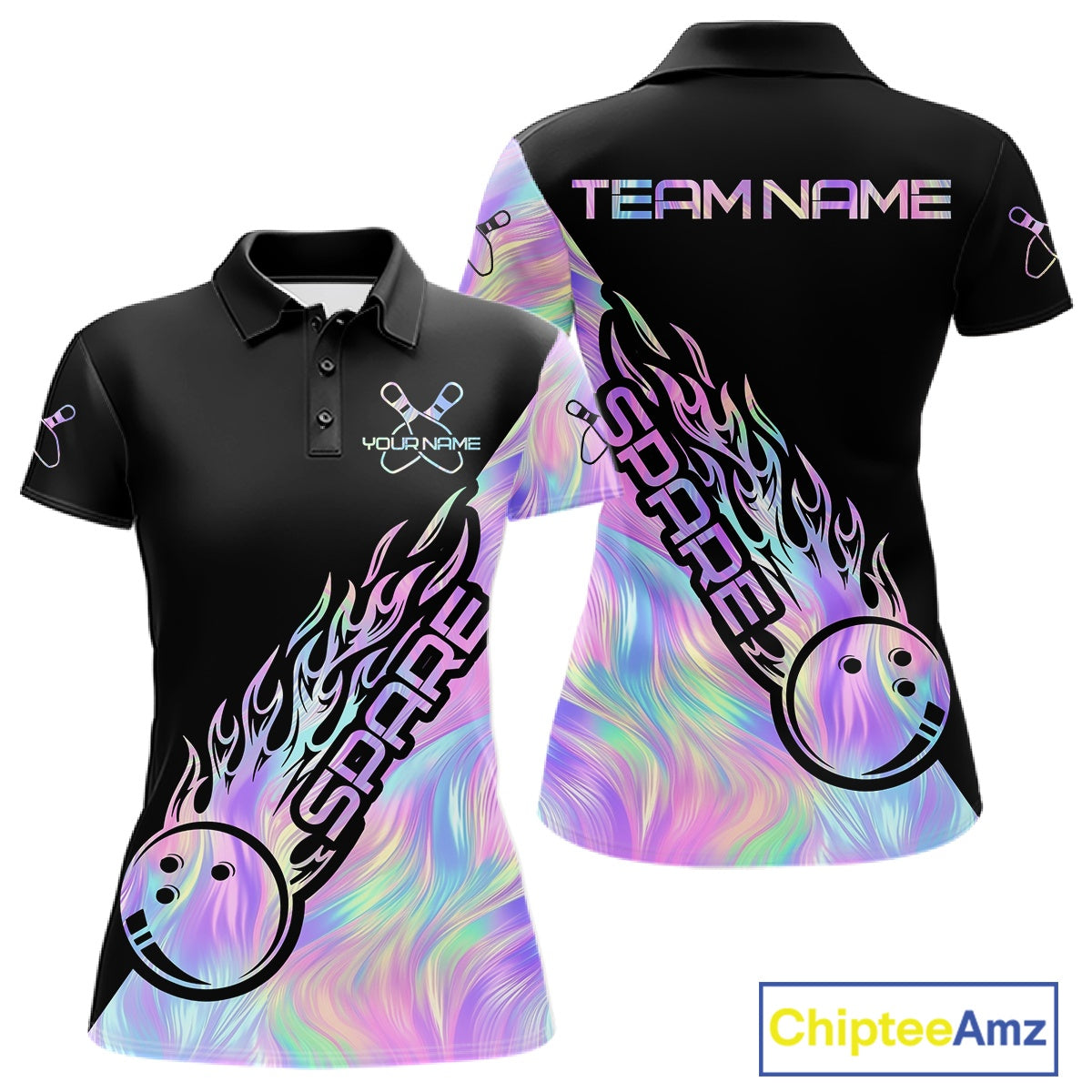 Custom Holographic Flame Spare Bowling Women Shirts, Bowling Team League Jerseys IPHW10688