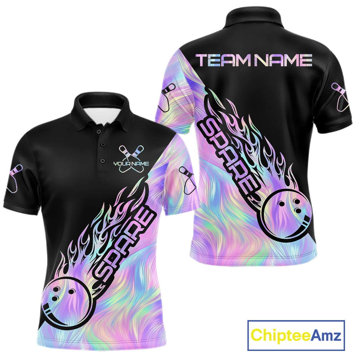 Custom Holographic Flame Spare Bowling Men Shirts, Bowling Team League Jerseys IPHW10688