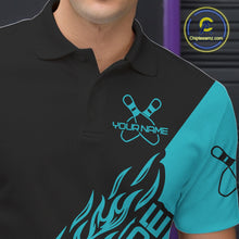 Load image into Gallery viewer, Custom Black And Blue Flame Spare Bowling Men Shirts, Bowling Team League Jerseys IPHW10689