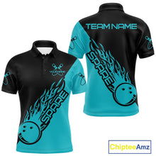 Load image into Gallery viewer, Custom Black And Blue Flame Spare Bowling Men Shirts, Bowling Team League Jerseys IPHW10689