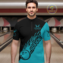 Load image into Gallery viewer, Custom Black And Blue Flame Spare Bowling Men Shirts, Bowling Team League Jerseys IPHW10689