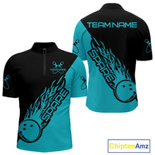 Load image into Gallery viewer, Custom Black And Blue Flame Spare Bowling Men Shirts, Bowling Team League Jerseys IPHW10689