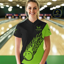 Load image into Gallery viewer, Custom Black And Green Flame Spare Bowling Women Shirts, Bowling Team League Jerseys IPHW10690