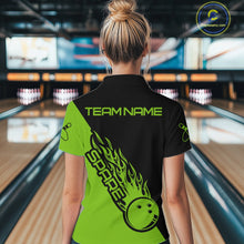 Load image into Gallery viewer, Custom Black And Green Flame Spare Bowling Women Shirts, Bowling Team League Jerseys IPHW10690