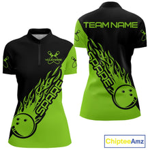 Load image into Gallery viewer, Custom Black And Green Flame Spare Bowling Women Shirts, Bowling Team League Jerseys IPHW10690