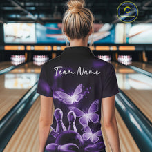 Load image into Gallery viewer, Custom Purple Butterfly Bowling Polo Shirts For Women, Bowling Team Shirt With Butterflies IPHW10700