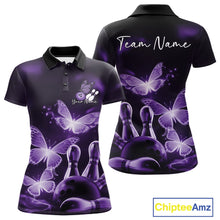Load image into Gallery viewer, Custom Purple Butterfly Bowling Polo Shirts For Women, Bowling Team Shirt With Butterflies IPHW10700