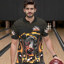 Load image into Gallery viewer, Custom Black And Yellow Flame Dragon Bowling Men Polo Shirts, Team Bowling League Shirt IPHW8839