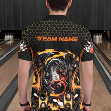 Load image into Gallery viewer, Custom Black And Yellow Flame Dragon Bowling Men Polo Shirts, Team Bowling League Shirt IPHW8839