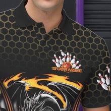 Load image into Gallery viewer, Custom Black And Yellow Flame Dragon Bowling Men Polo Shirts, Team Bowling League Shirt IPHW8839