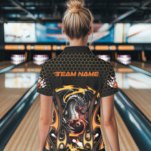 Load image into Gallery viewer, Custom Black And Yellow Flame Dragon Bowling Women Polo Shirts, Team Bowling League Shirt IPHW8839