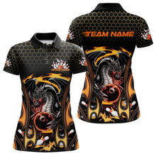 Load image into Gallery viewer, Custom Black And Yellow Flame Dragon Bowling Women Polo Shirts, Team Bowling League Shirt IPHW8839