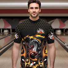 Load image into Gallery viewer, Custom Black And Yellow Flame Dragon Bowling Men Quarter-Zip Shirts, Team Bowling League Shirt IPHW8839