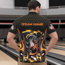 Load image into Gallery viewer, Custom Black And Yellow Flame Dragon Bowling Men Quarter-Zip Shirts, Team Bowling League Shirt IPHW8839