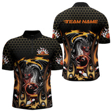 Load image into Gallery viewer, Custom Black And Yellow Flame Dragon Bowling Men Quarter-Zip Shirts, Team Bowling League Shirt IPHW8839