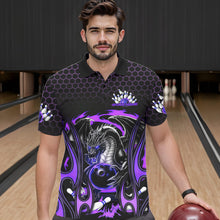 Load image into Gallery viewer, Custom Black And Purple Flame Dragon Bowling Men Polo Shirts, Team Bowling League Shirt IPHW8840