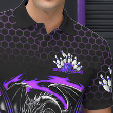 Load image into Gallery viewer, Custom Black And Purple Flame Dragon Bowling Men Polo Shirts, Team Bowling League Shirt IPHW8840