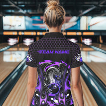 Load image into Gallery viewer, Custom Black And Purple Flame Dragon Bowling Women Polo Shirts, Team Bowling League Shirt IPHW8840