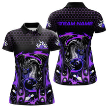 Load image into Gallery viewer, Custom Black And Purple Flame Dragon Bowling Women Polo Shirts, Team Bowling League Shirt IPHW8840