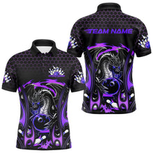 Load image into Gallery viewer, Custom Black And Purple Flame Dragon Bowling Men Polo Shirts, Team Bowling League Shirt IPHW8840