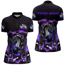 Load image into Gallery viewer, Custom Black And Purple Flame Dragon Bowling Women Quarter-Zip Shirts, Bowling League Shirt IPHW8840