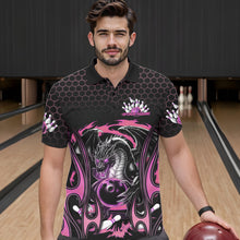 Load image into Gallery viewer, Custom Black And Pink Flame Dragon Bowling Men Polo Shirts, Team Bowling League Shirt IPHW8841
