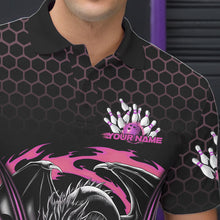 Load image into Gallery viewer, Custom Black And Pink Flame Dragon Bowling Men Polo Shirts, Team Bowling League Shirt IPHW8841