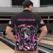 Load image into Gallery viewer, Custom Black And Pink Flame Dragon Bowling Men Quarter-Zip Shirts, Team Bowling League Shirt IPHW8841