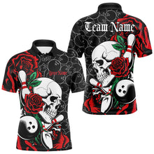 Load image into Gallery viewer, Custom Red Roses And Skull Bowling Polo Shirts For Men, Team Bowling League Shirt IPHW8842