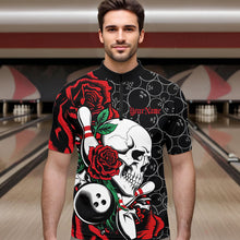 Load image into Gallery viewer, Custom Red Roses And Skull Bowling Quarter-Zip Shirts For Men, Team Bowling League Shirt IPHW8842