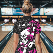 Load image into Gallery viewer, Custom Pink Roses And Skull Bowling Polo Shirts For Women, Team Bowling League Shirt IPHW8843
