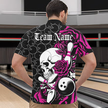 Load image into Gallery viewer, Custom Pink Roses And Skull Bowling Quarter-Zip Shirts For Men, Team Bowling League Shirt IPHW8843