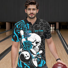 Load image into Gallery viewer, Custom Blue Roses And Skull Bowling Polo Shirts For Men, Team Bowling League Shirt IPHW8844
