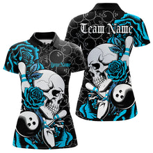 Load image into Gallery viewer, Custom Blue Roses And Skull Bowling Polo Shirts For Women, Team Bowling League Shirt IPHW8844