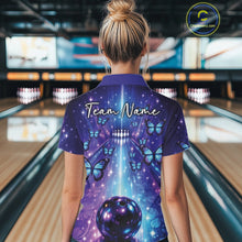 Load image into Gallery viewer, Custom Blue And Purple Galaxy Bowling Lane Butterfly Bowling Team Women Polo Shirt IPHW10913