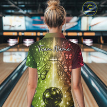 Load image into Gallery viewer, Custom Red And Green Galaxy Bowling Lane Butterfly Bowling Team Women Polo Shirt IPHW10914