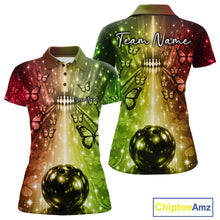 Load image into Gallery viewer, Custom Red And Green Galaxy Bowling Lane Butterfly Bowling Team Women Polo Shirt IPHW10914