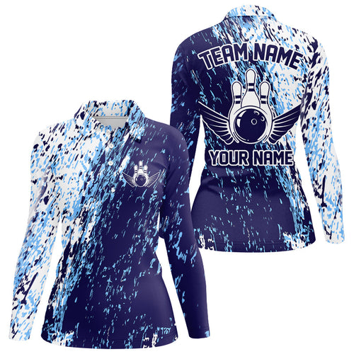 Personalized Bowling Long Sleeve Polo Shirts For Women, Team Bowling Jerseys Bowling Pin IPHW4499