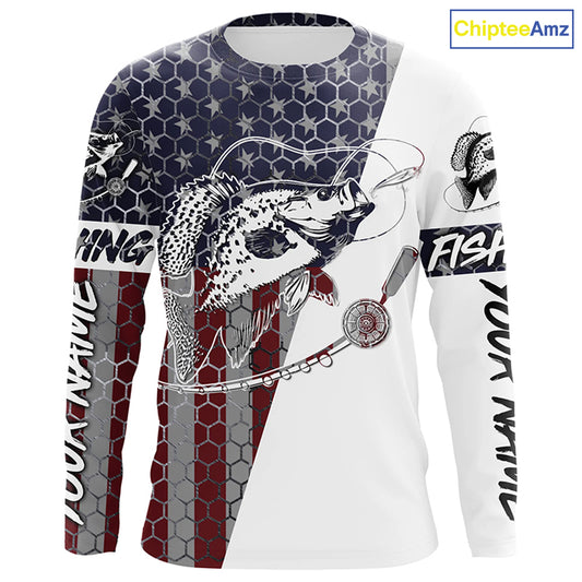 American Flag Crappie Custom Long Sleeve Fishing Shirts, Patriotic Crappie Fishing Jerseys IPHW6349