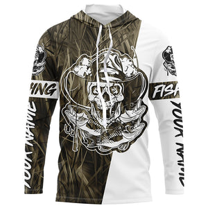 Grass Camo Skull Fisherman Custom Long Sleeve Fishing Shirts, Skeleton Fishing Jerseys IPHW6350