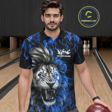 Load image into Gallery viewer, Custom Blue Flame Lion Bowling Polo Team Shirts For Men, Lion Bowling League Shirt IPHW9327