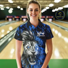 Load image into Gallery viewer, Custom Blue Flame Lion Bowling Polo Team Shirts For Women, Lion Bowling League Shirt IPHW9327